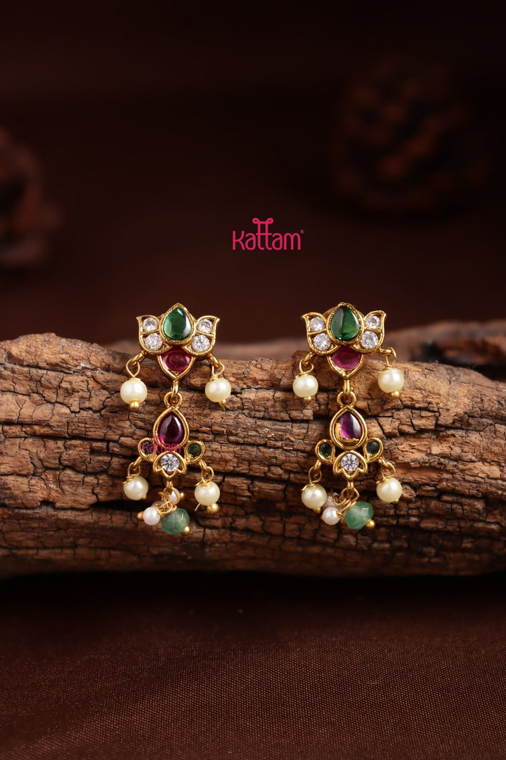 Lotus Pearl Drop Earring - E1348