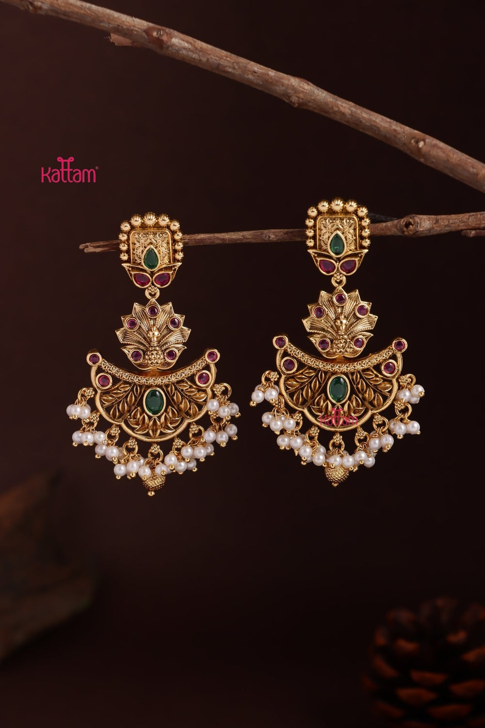 Lotus Pearl Peacock Statement Earring - E1257