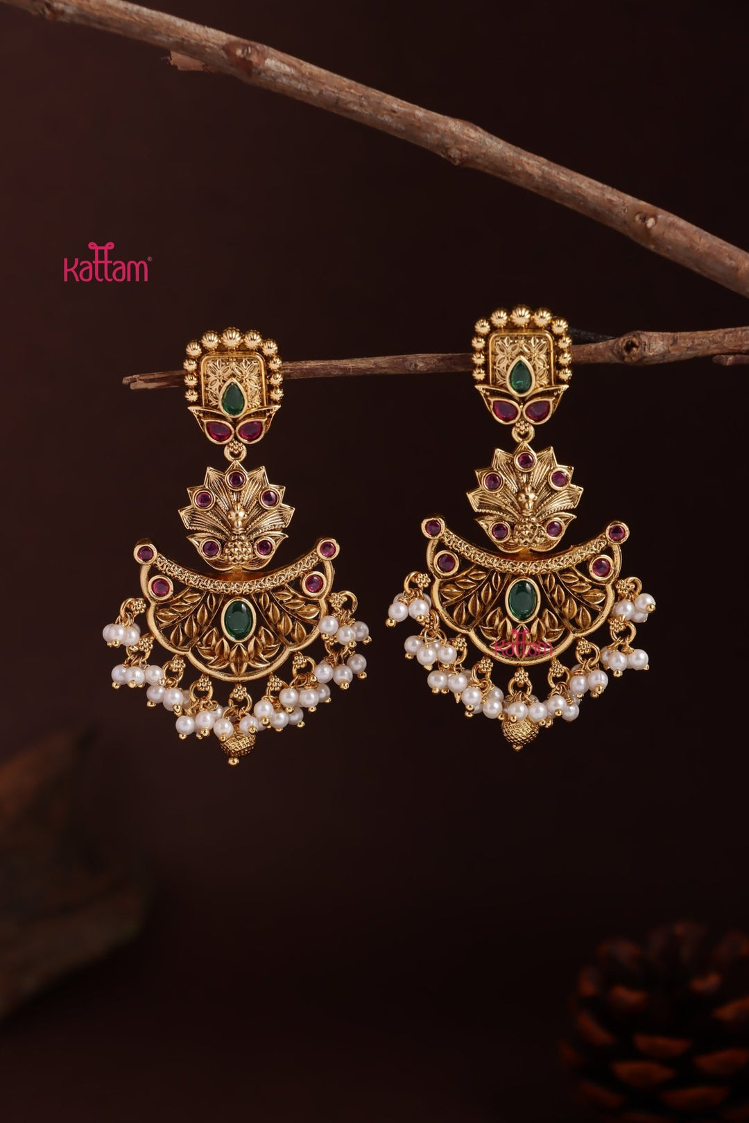 Lotus Pearl Peacock Statement Earring - E1257