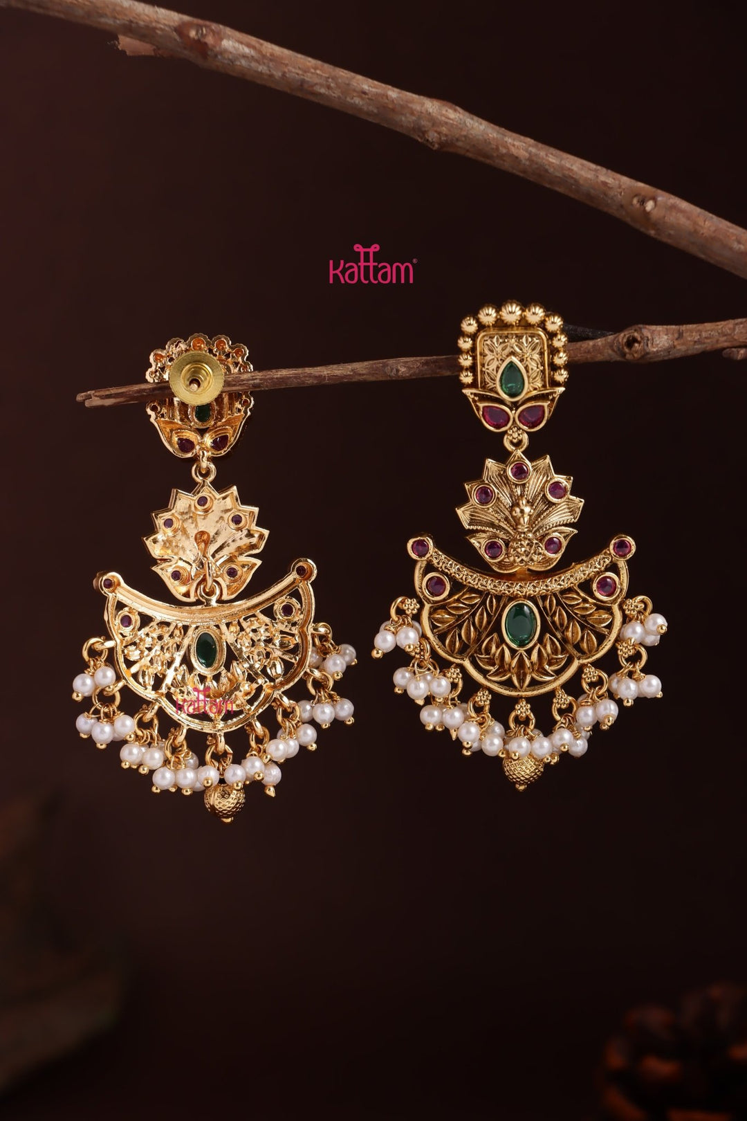 Lotus Pearl Peacock Statement Earring - E1257
