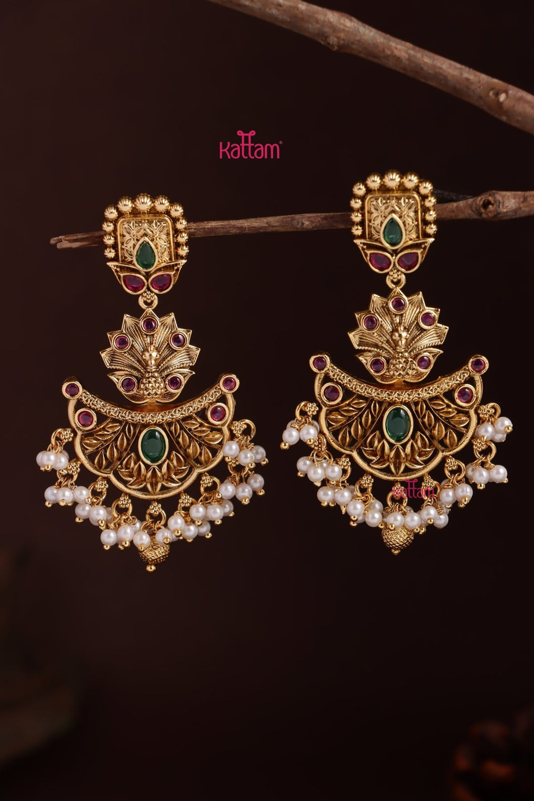 Lotus Pearl Peacock Statement Earring - E1257