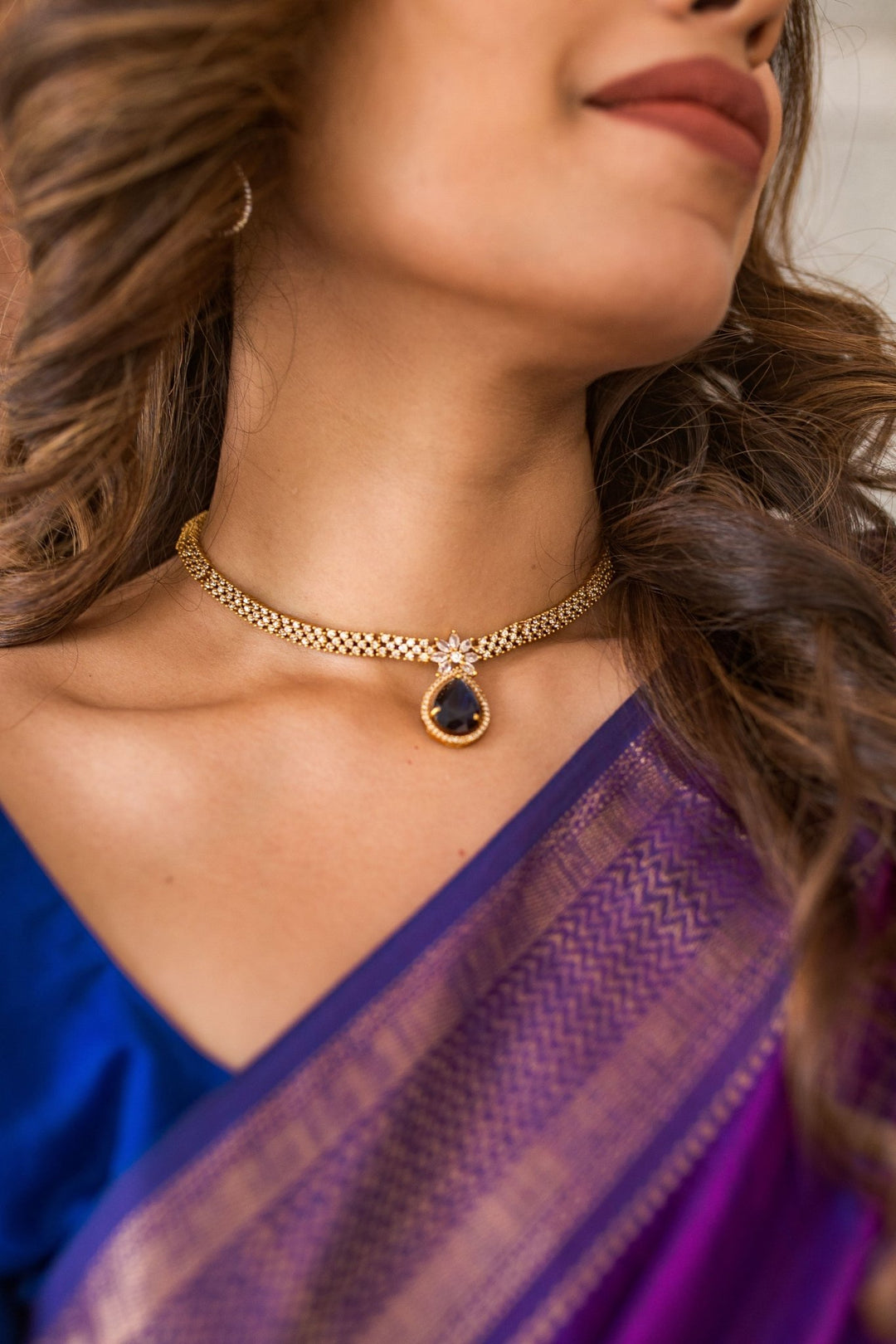 Lux - Navy Drop Stone Necklace - N2620