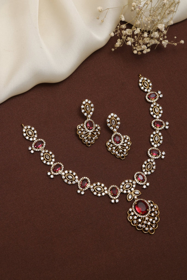 Lydia - Drop Ruby Stone Necklace - N3550