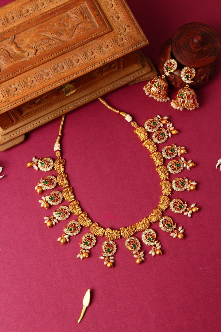 Manga Peacock Pearl Drop Necklace Set with Jhumka - N813