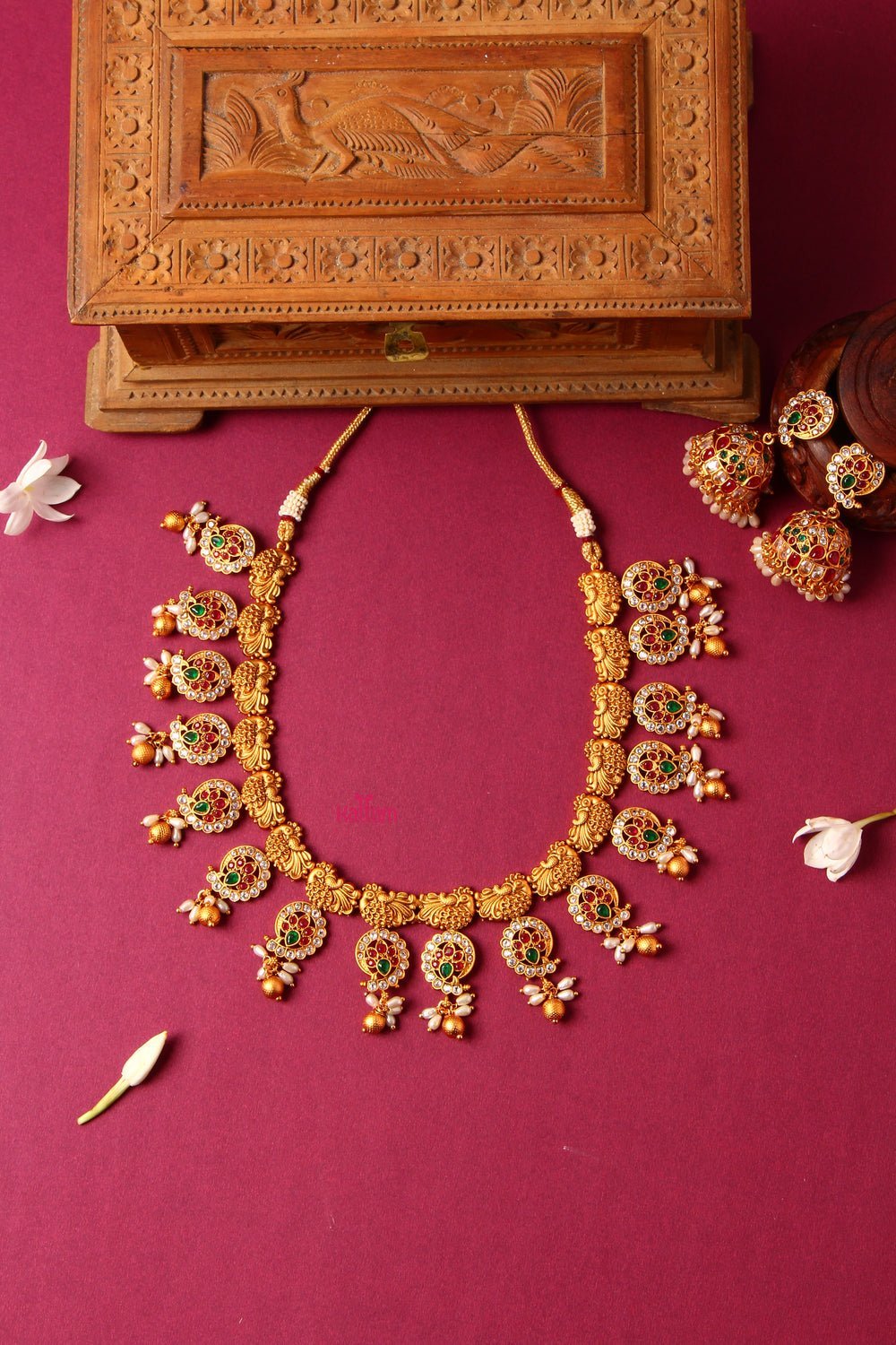 Manga Peacock Pearl Drop Necklace Set with Jhumka - N813