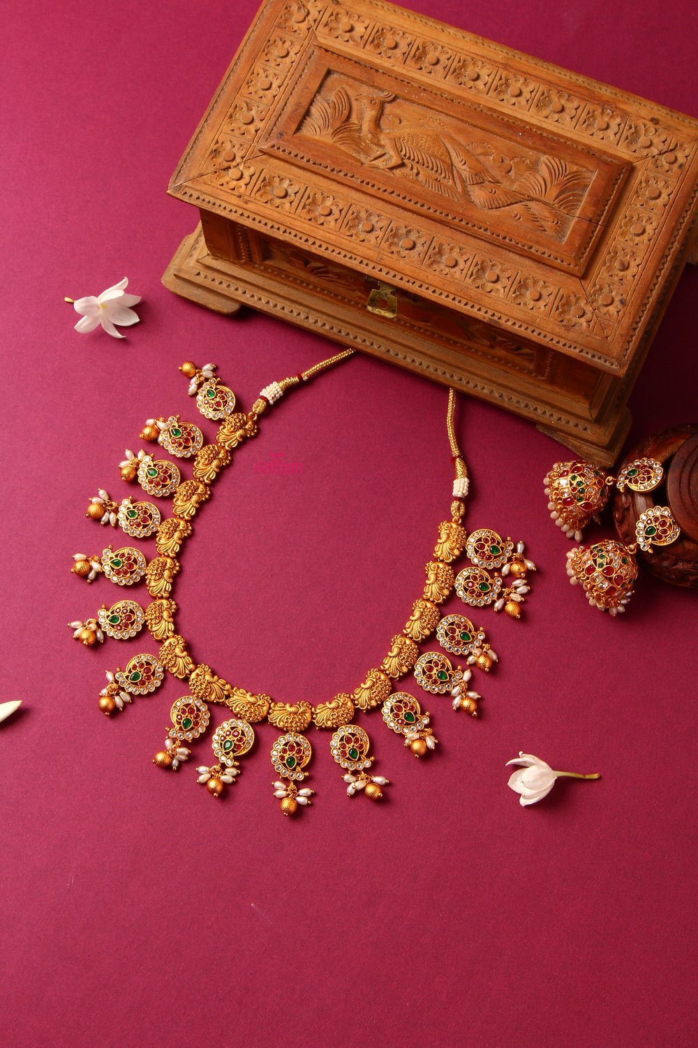 Manga Peacock Pearl Drop Necklace Set with Jhumka - N813