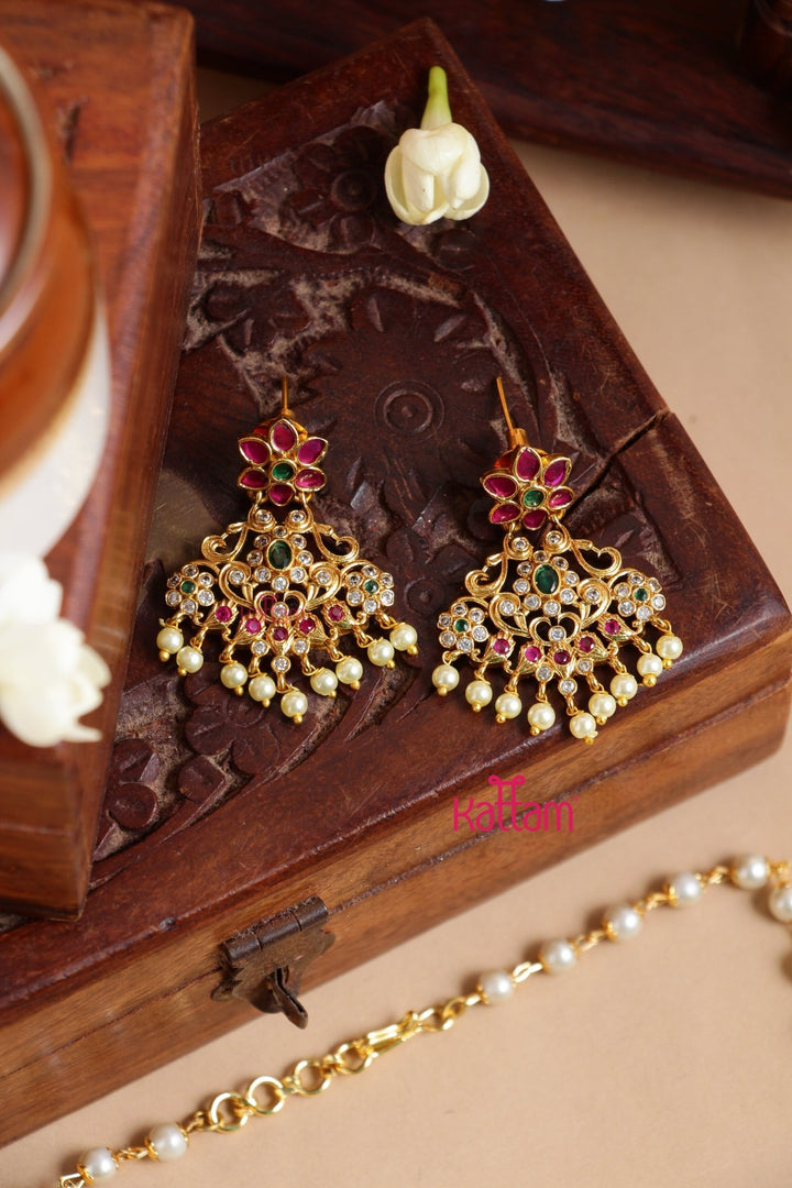 Matt Gold Ruby Flower Pearl Chain - N3271