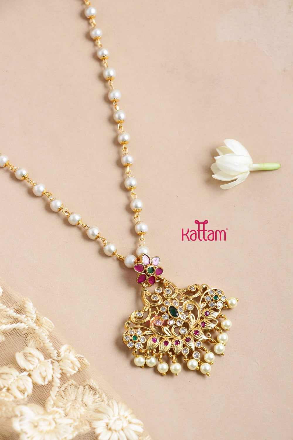Matt Gold Ruby Flower Pearl Chain - N3271
