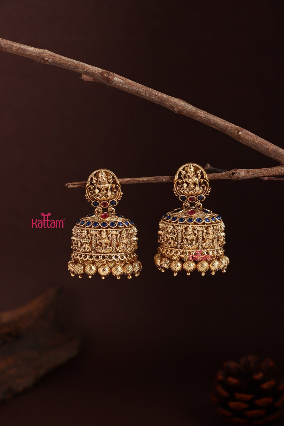 Matte Lakshmi Blue Stone Jhumka - E1238