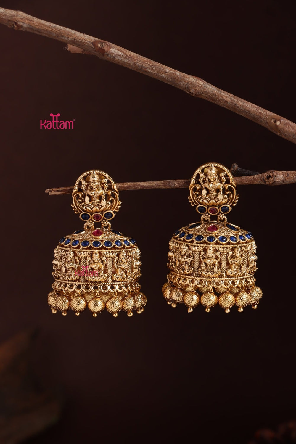 Matte Lakshmi Blue Stone Jhumka - E1238