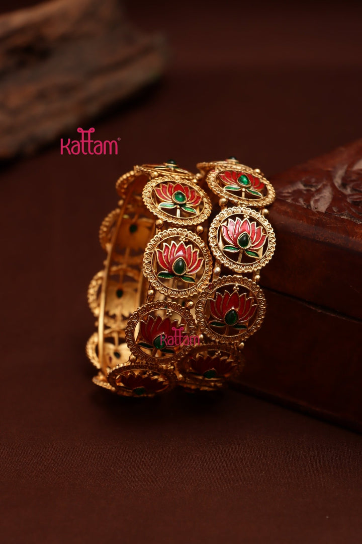 Matte Lotus Enamel Bangle (Set of 2) - B609 - V4