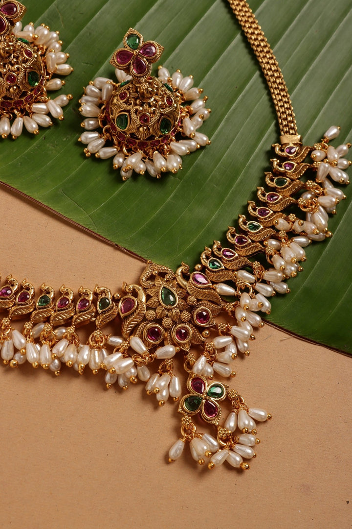 Matte Mayil Peacock Pearl Choker - N4081
