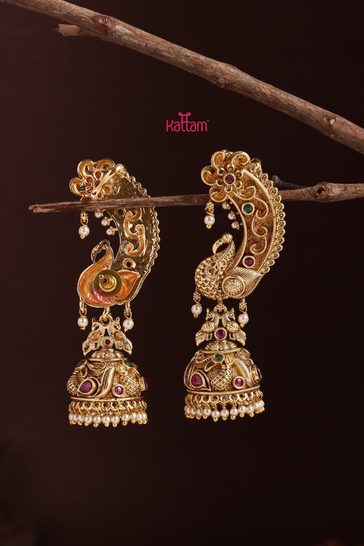 Matte Peacock Pearl Earcuff Jhumka - E1253