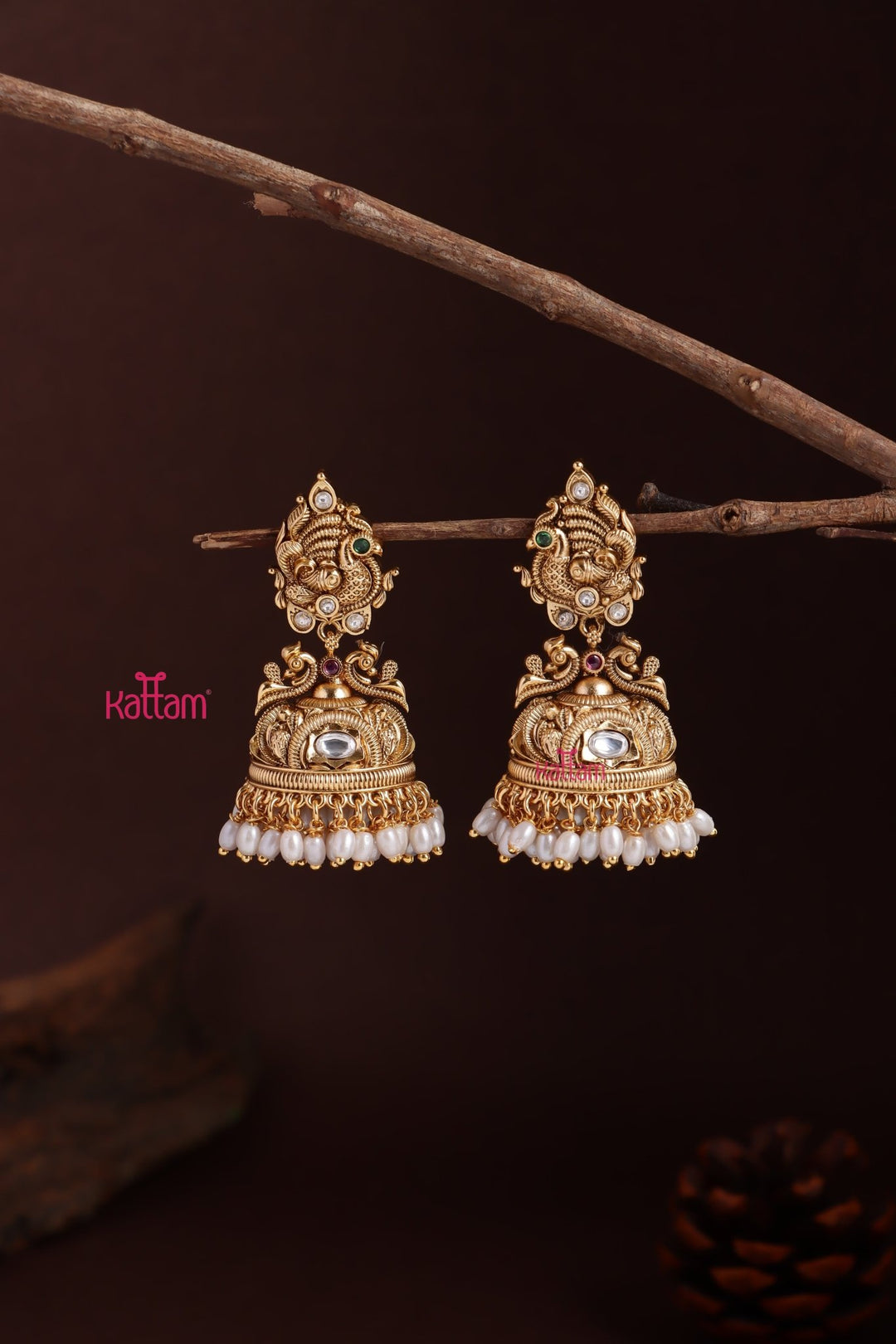 Matte Peacock Ricepearl Jhumka - E1232