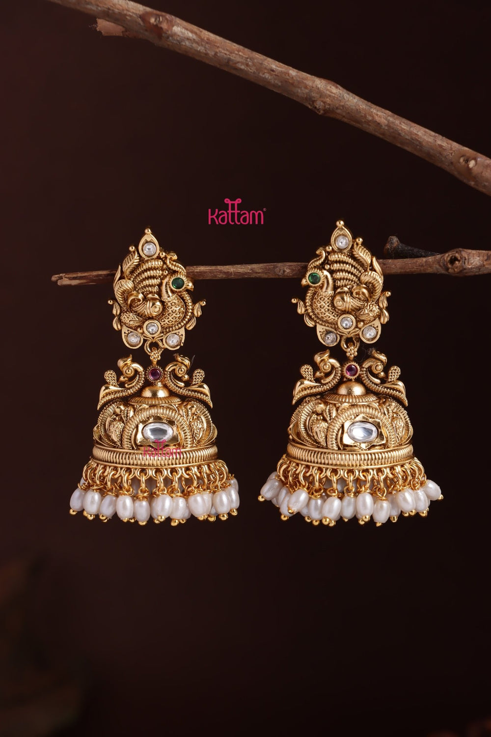 Matte Peacock Ricepearl Jhumka - E1232