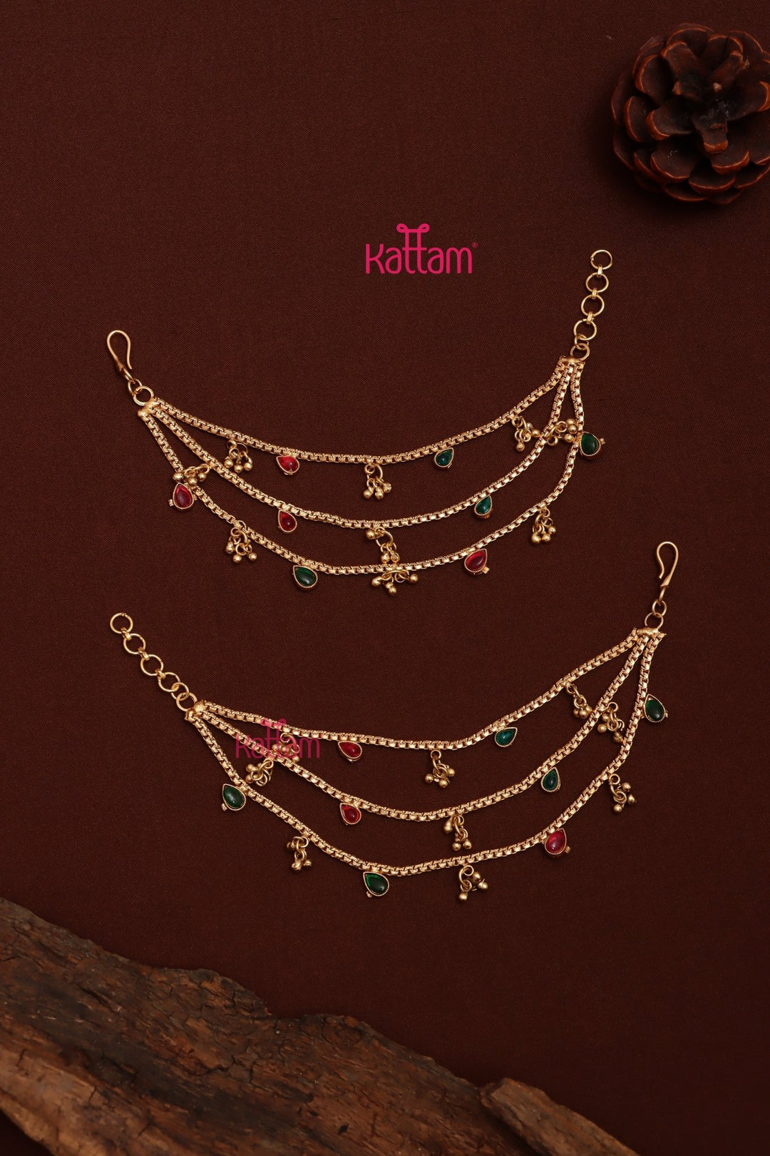 Matte Rubygreen Drop Earchain - EC050