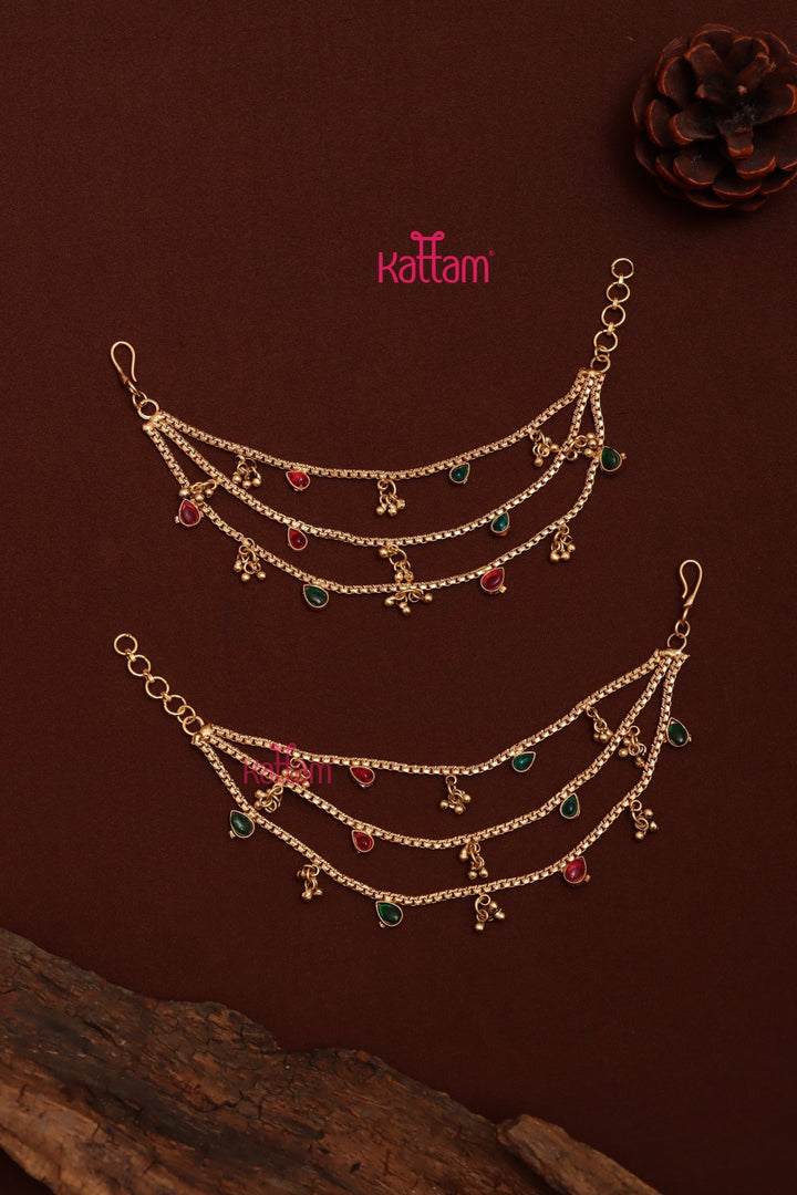 Matte Rubygreen Drop Earchain - EC050