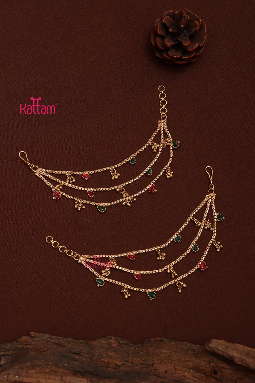 Matte Rubygreen Drop Earchain - EC050