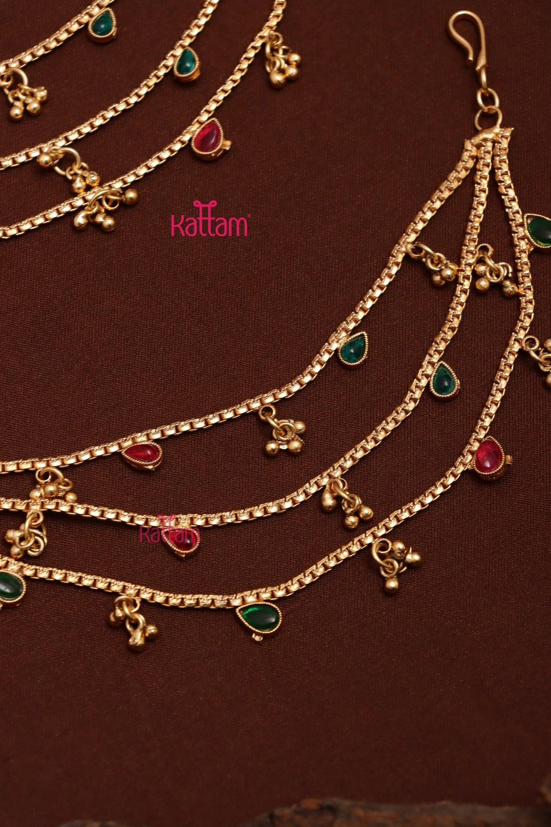 Matte Rubygreen Drop Earchain - EC050