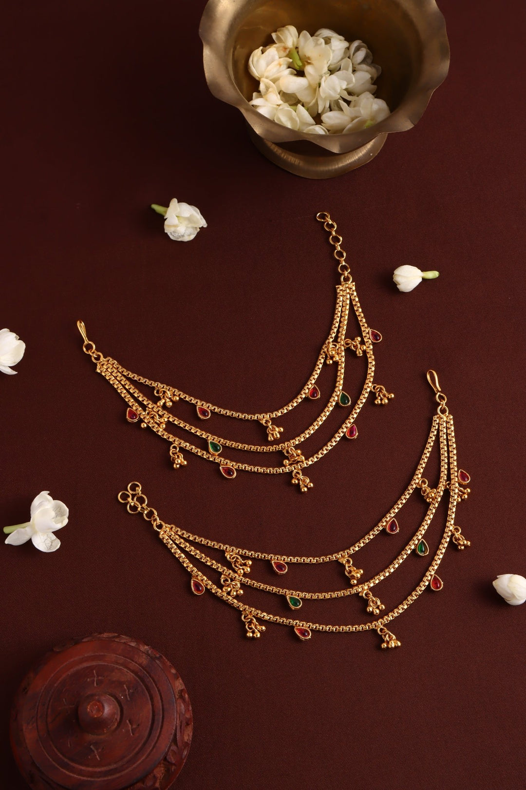 Matte Rubygreen Drop Earchain - Design 2 - EC086
