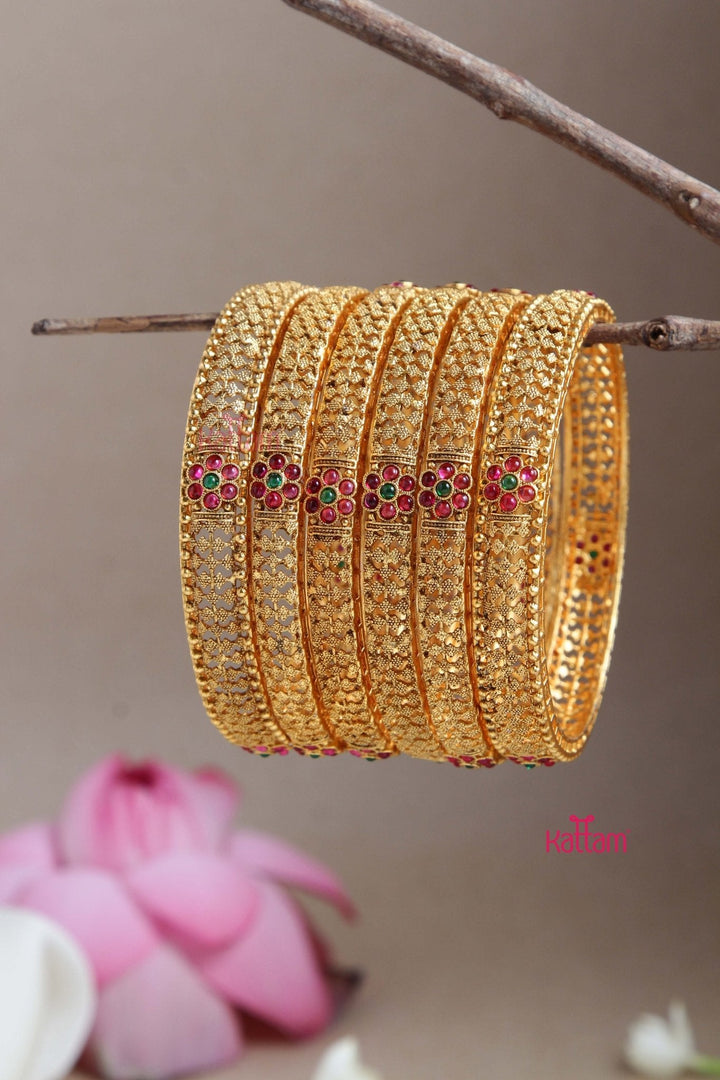 MatteGold Ethnic Bangle (Set of 6) - B499 - V4