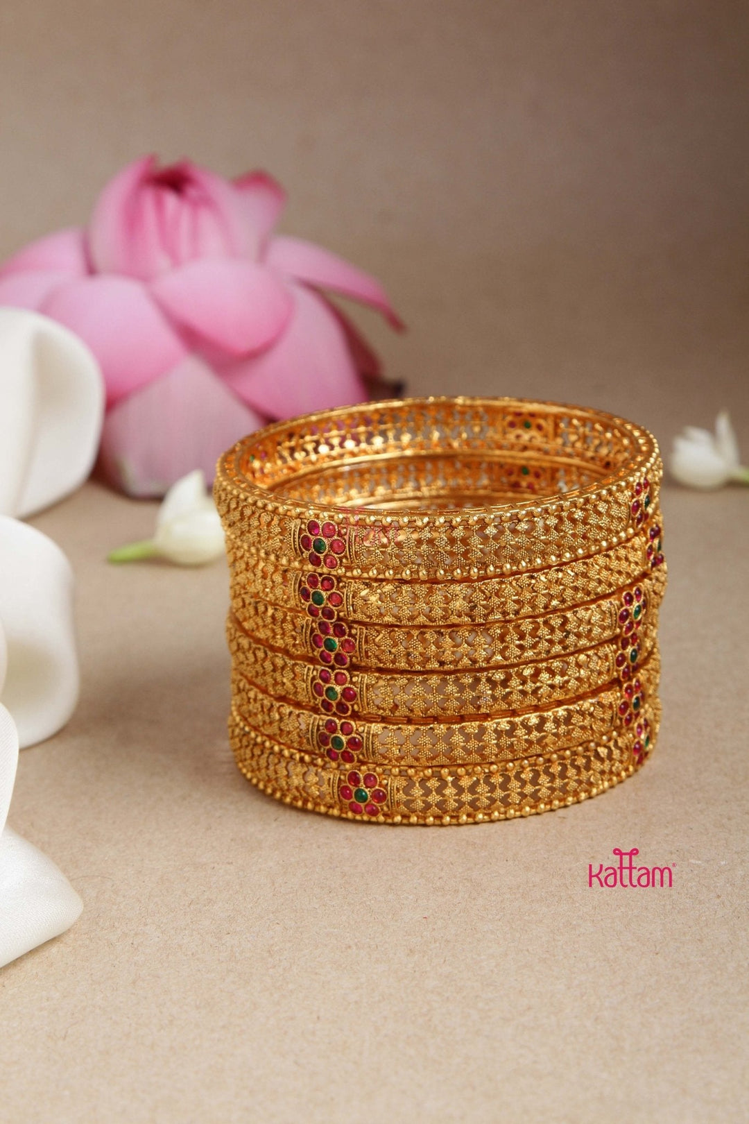 MatteGold Ethnic Bangle (Set of 6) - B499 - V4
