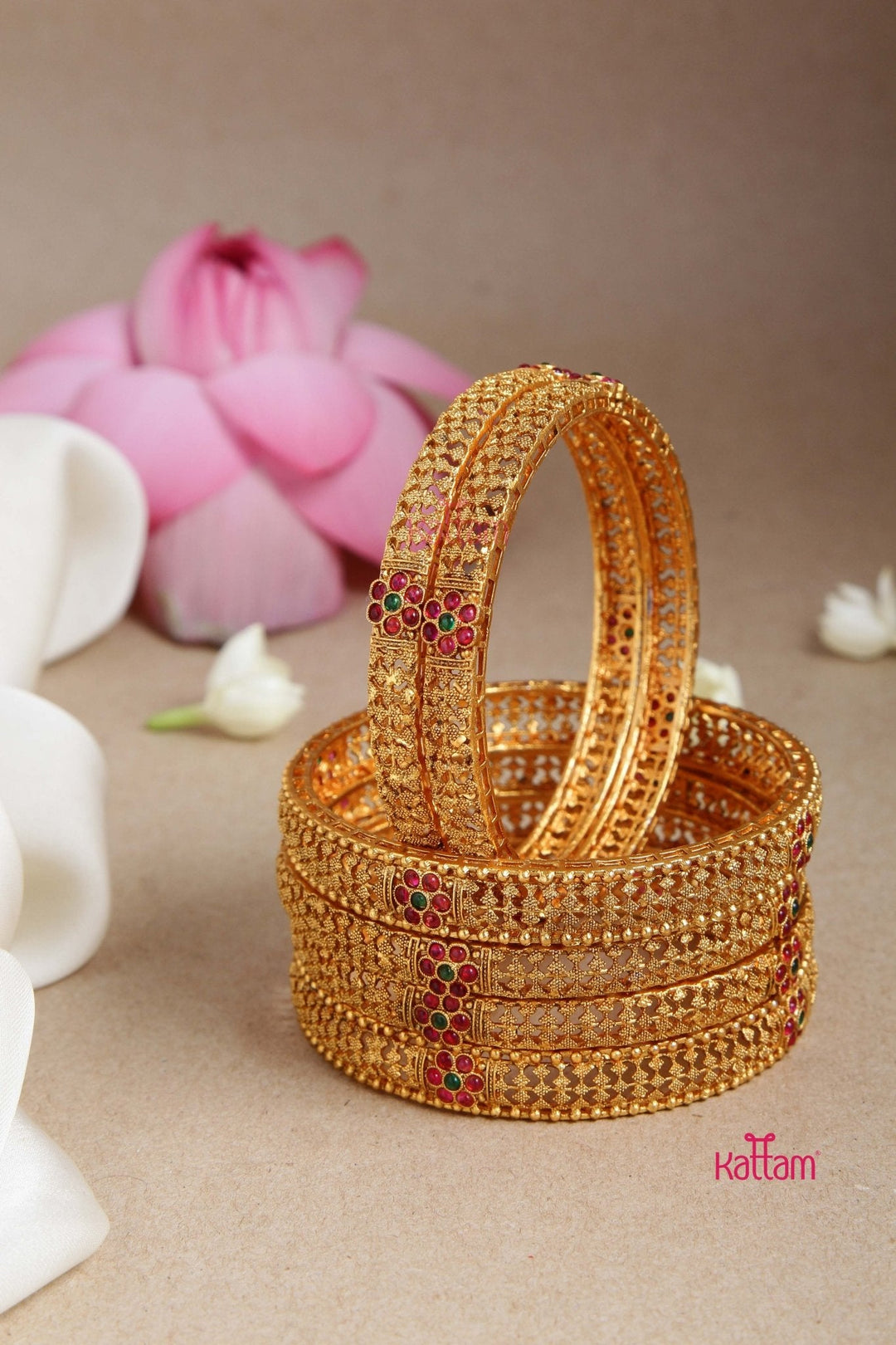 MatteGold Ethnic Bangle (Set of 6) - B499 - V4