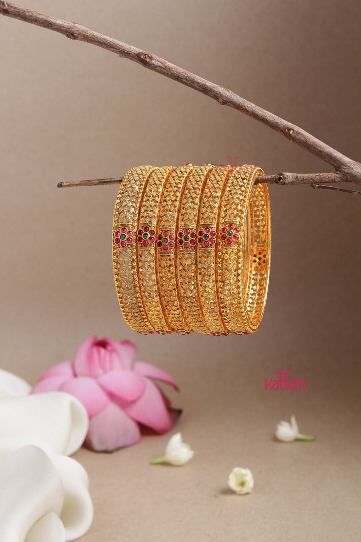 MatteGold Ethnic Bangle (Set of 6) - B499 - V4
