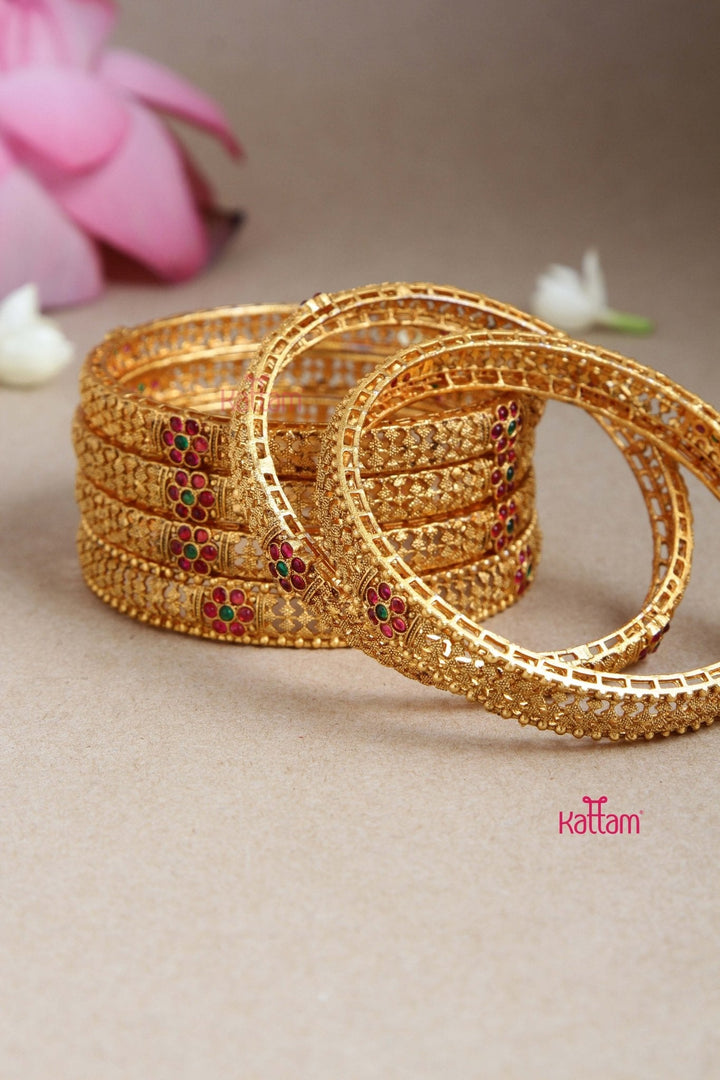 MatteGold Ethnic Bangle (Set of 6) - B499 - V4