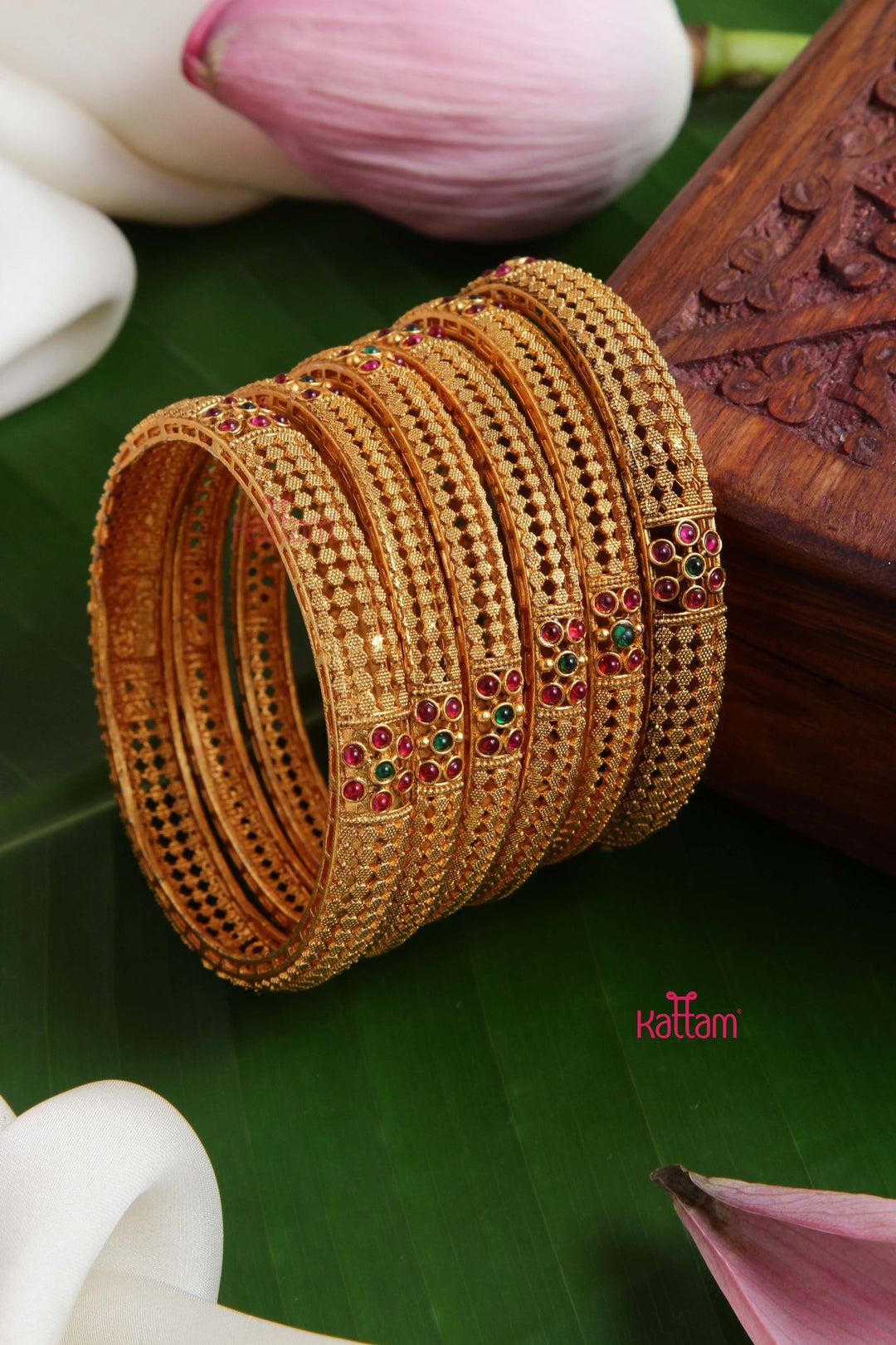 MatteGold Flower Bangle (Set of 6) - B500 - V4