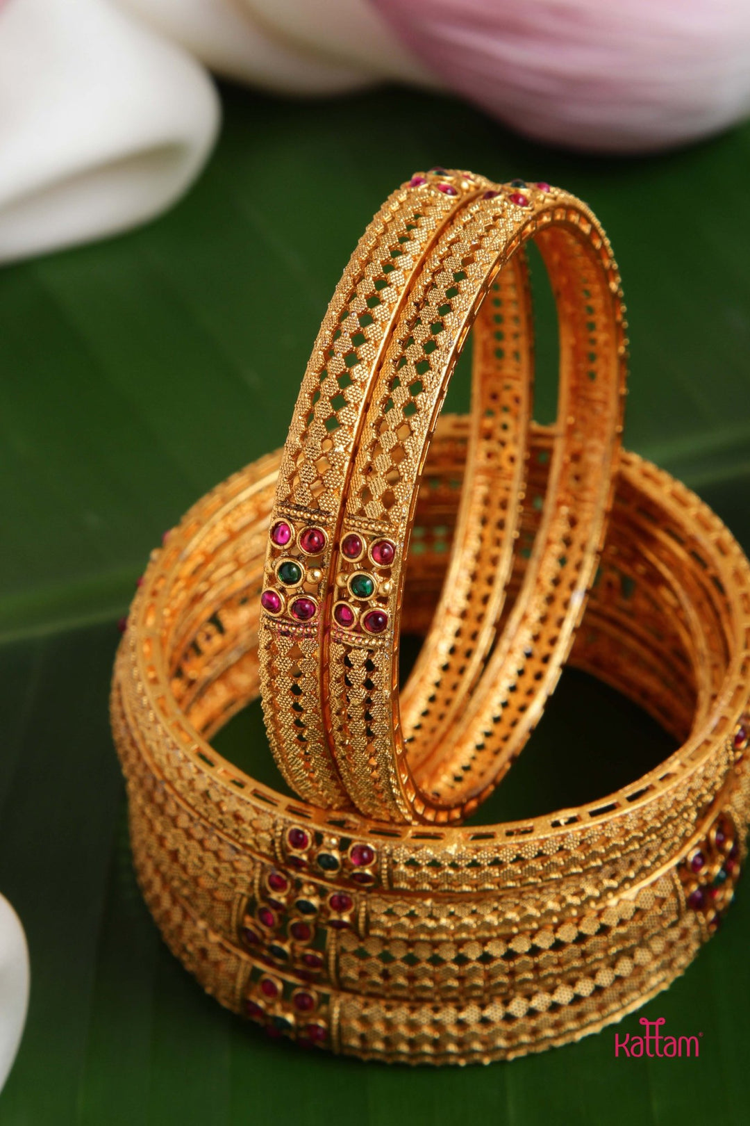 MatteGold Flower Bangle (Set of 6) - B500 - V4