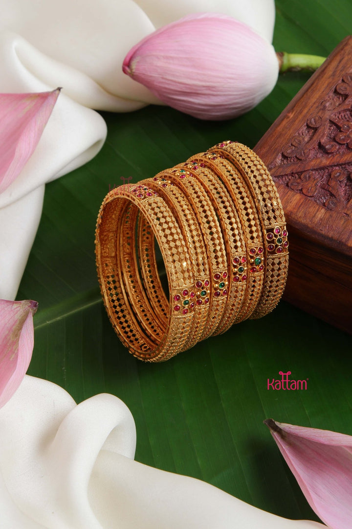 MatteGold Flower Bangle (Set of 6) - B500 - V4
