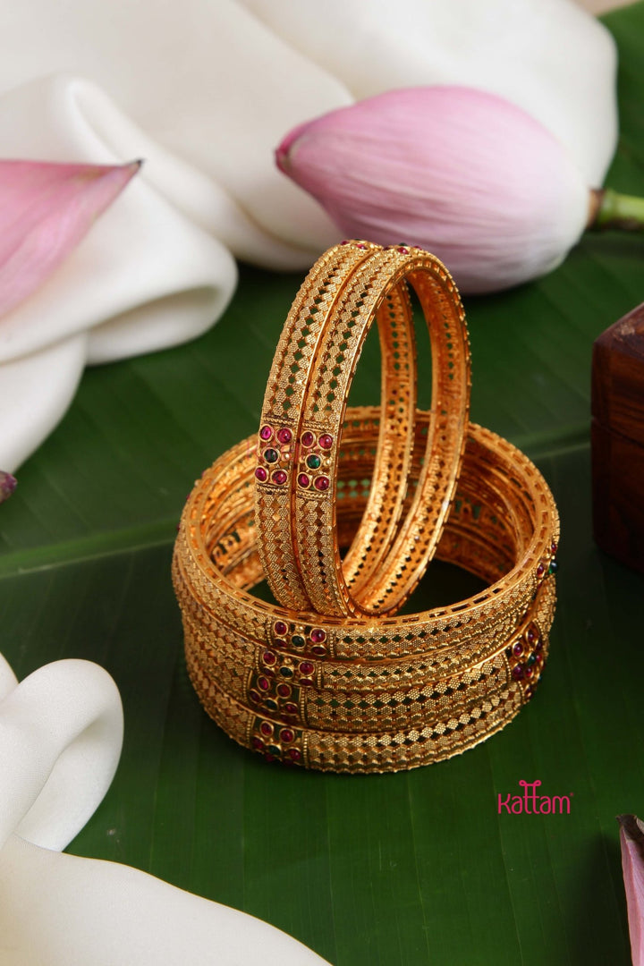 MatteGold Flower Bangle (Set of 6) - B500 - V4