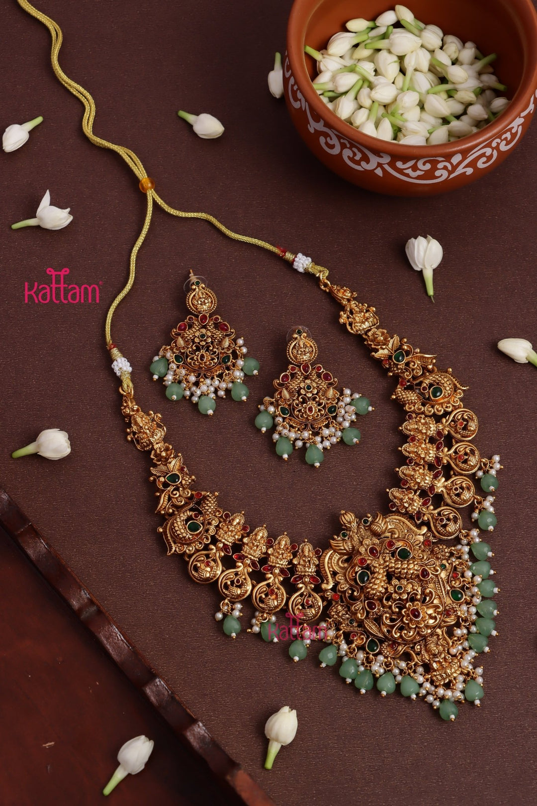 Mattegold Peacock Bridal Necklace - N3690
