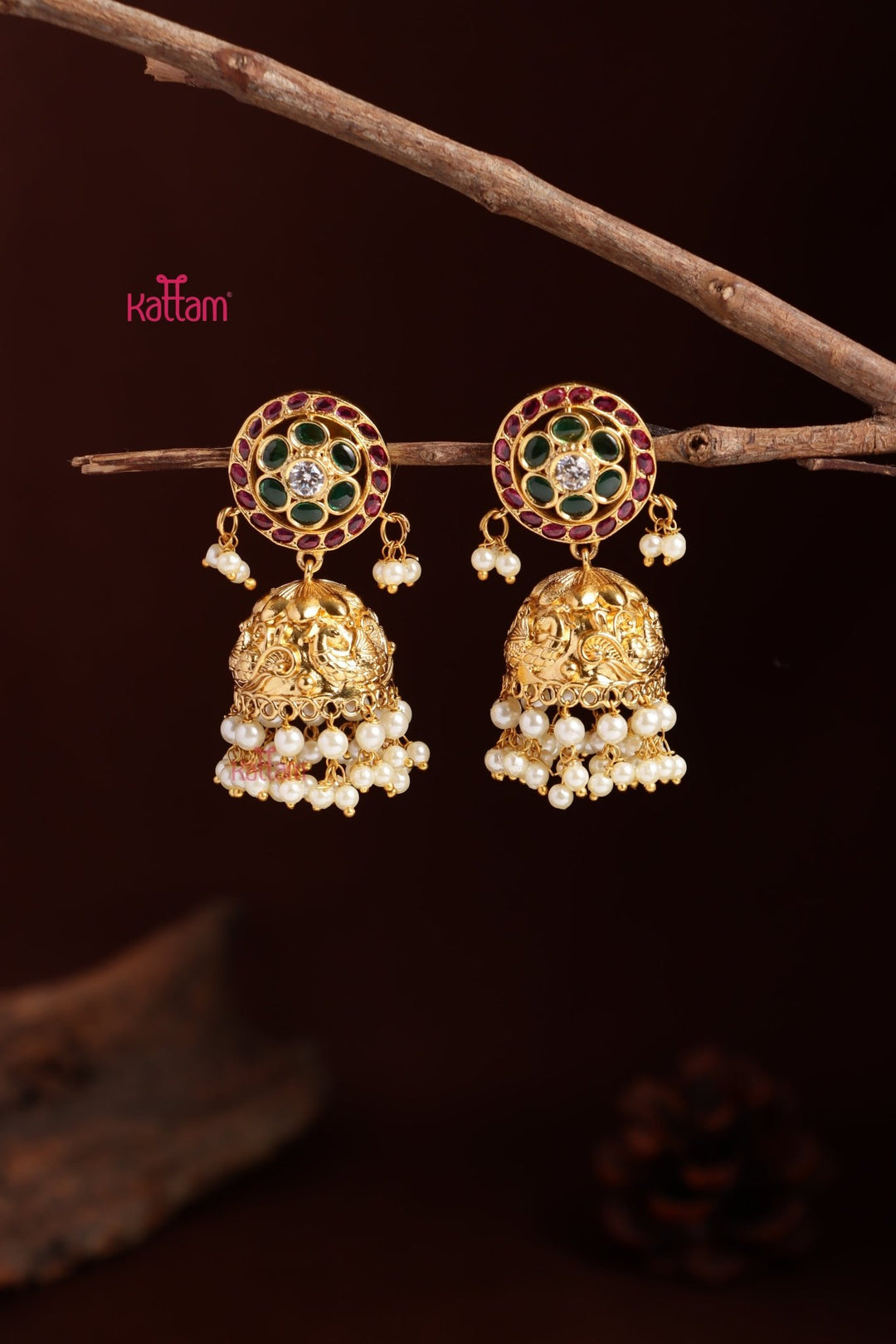 Mattegold Peacock Pearl Jhumka - E1107