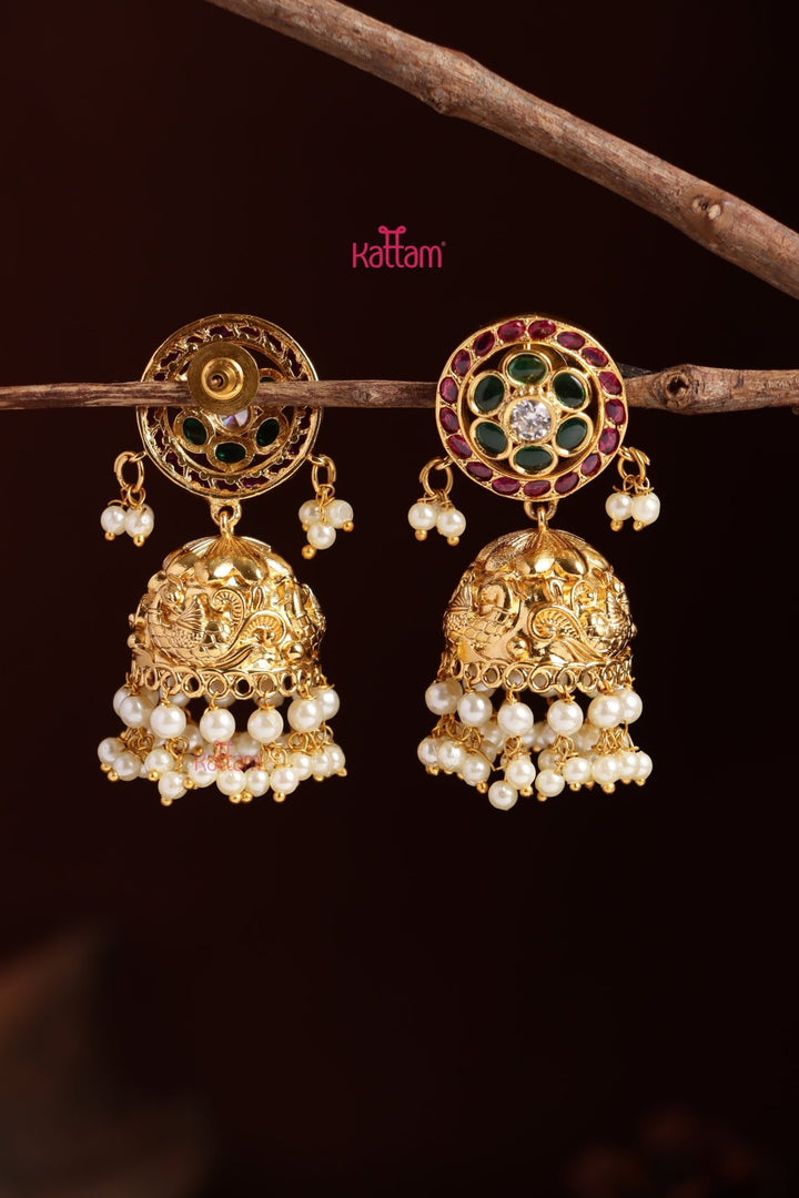 Mattegold Peacock Pearl Jhumka - E1107