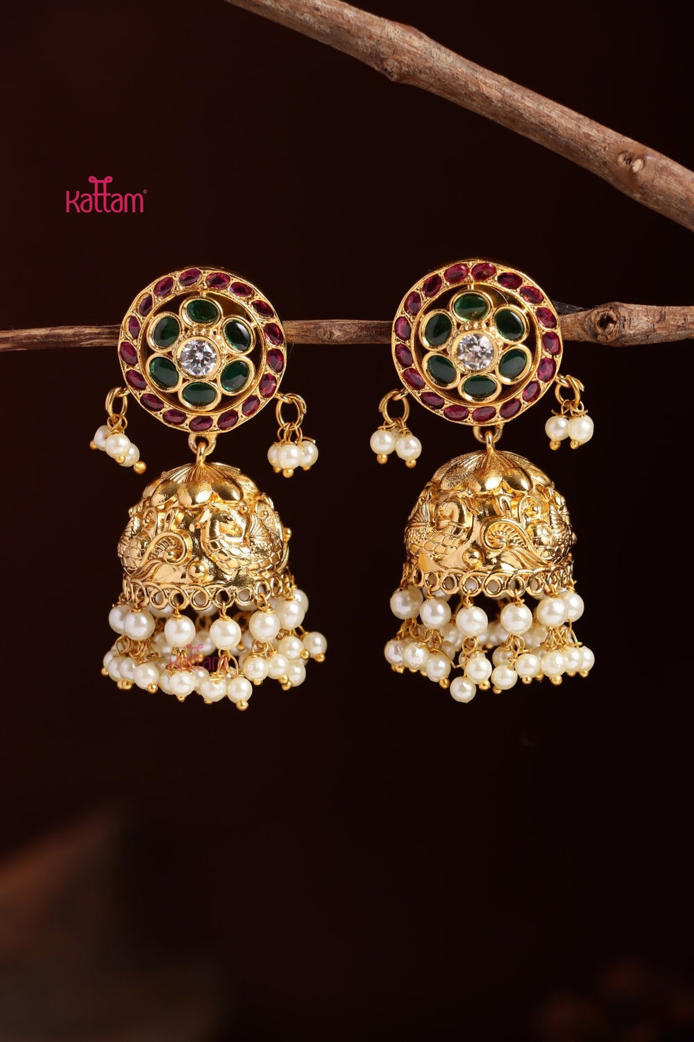Mattegold Peacock Pearl Jhumka - E1107