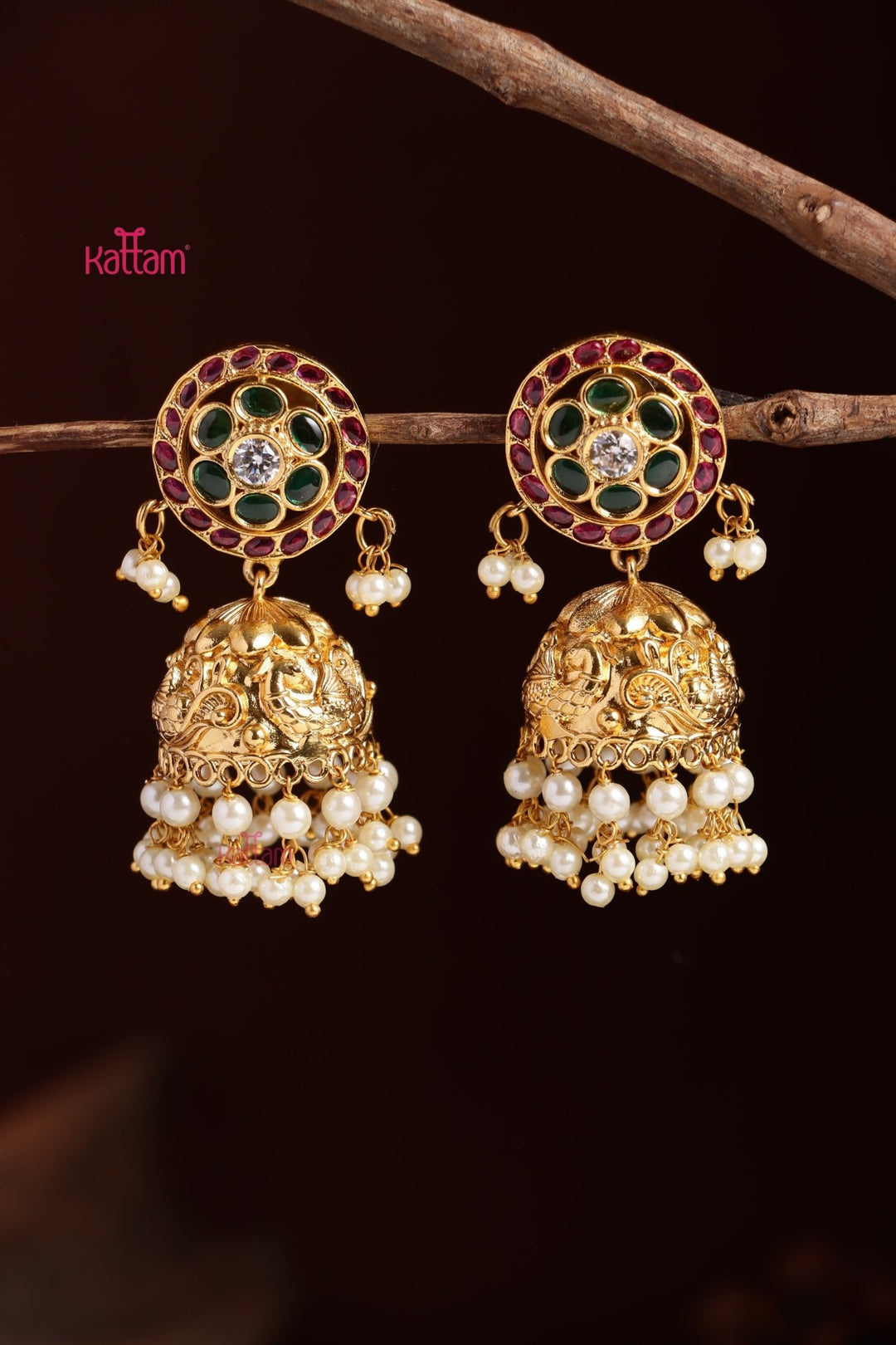 Mattegold Peacock Pearl Jhumka - E1107