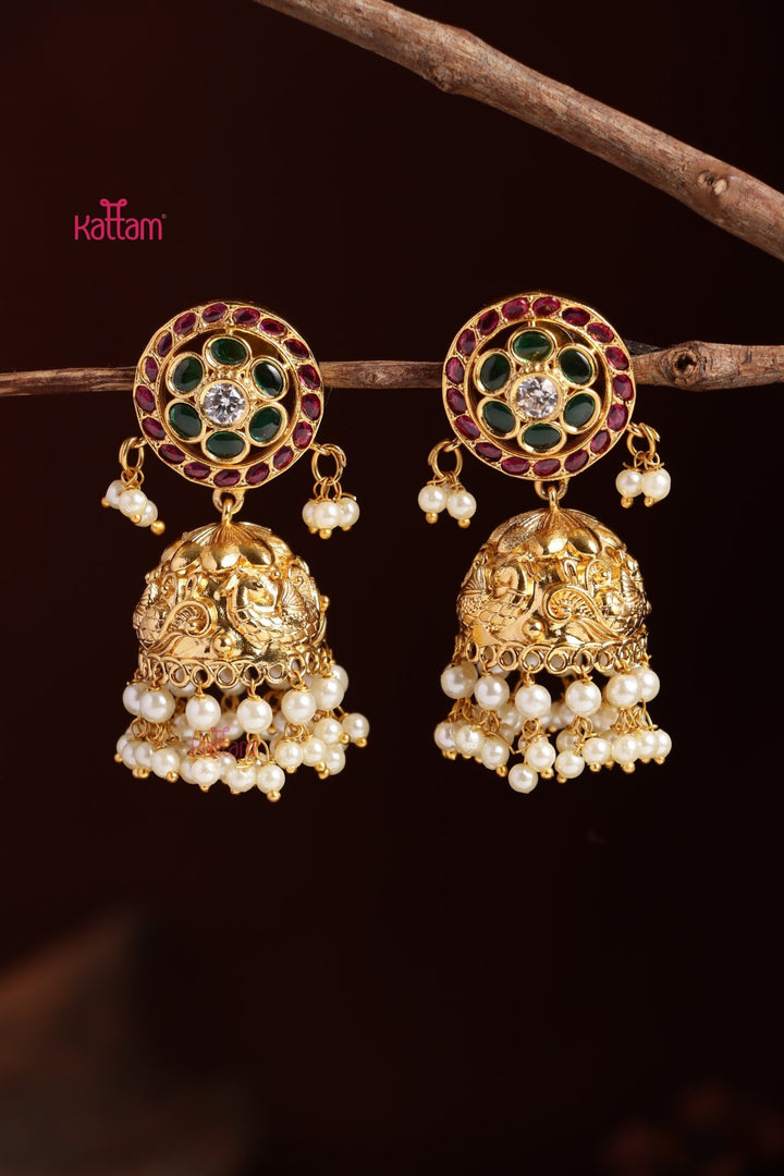 Mattegold Peacock Pearl Jhumka - E1107