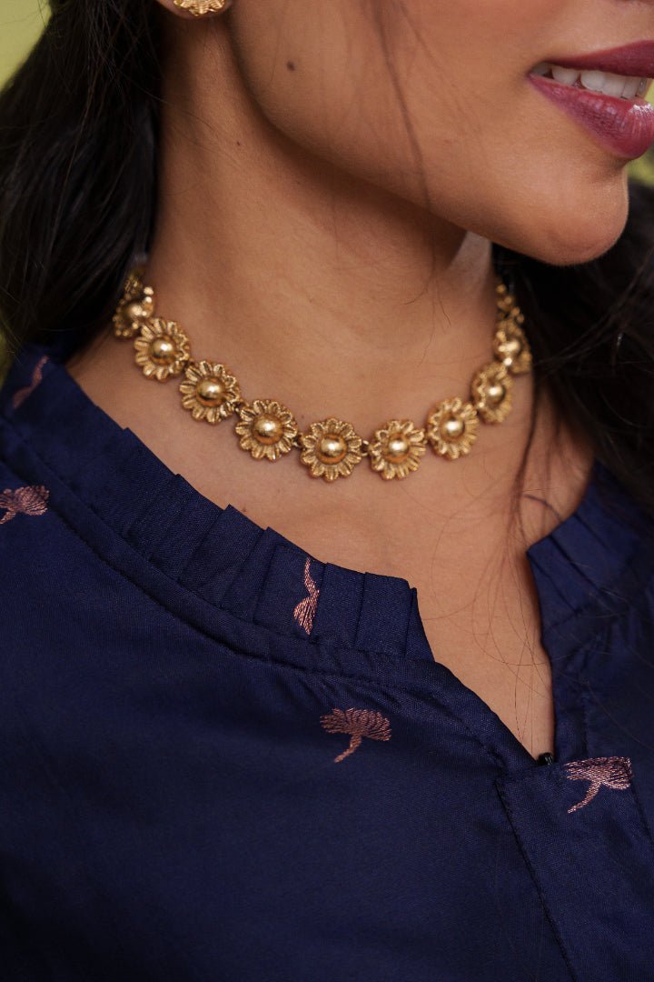 MatteGold Sunflower Choker Set - N3684