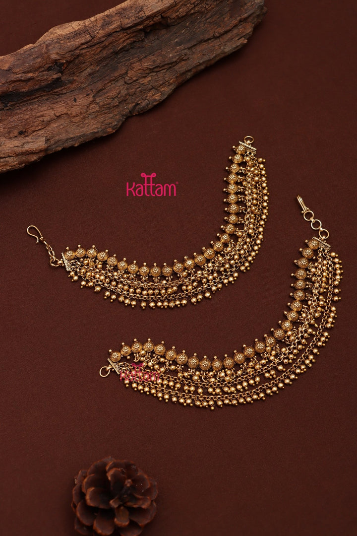 MatteGold Triple Layer Beaded Ear Chain - EC061