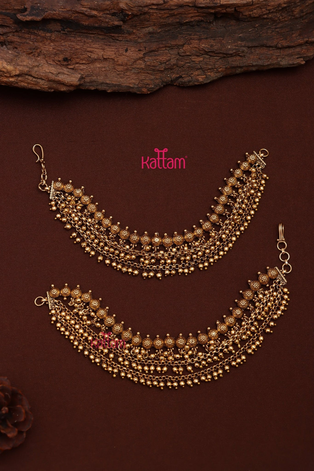 MatteGold Triple Layer Beaded Ear Chain - EC061