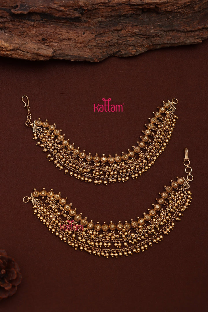 MatteGold Triple Layer Beaded Ear Chain - EC061