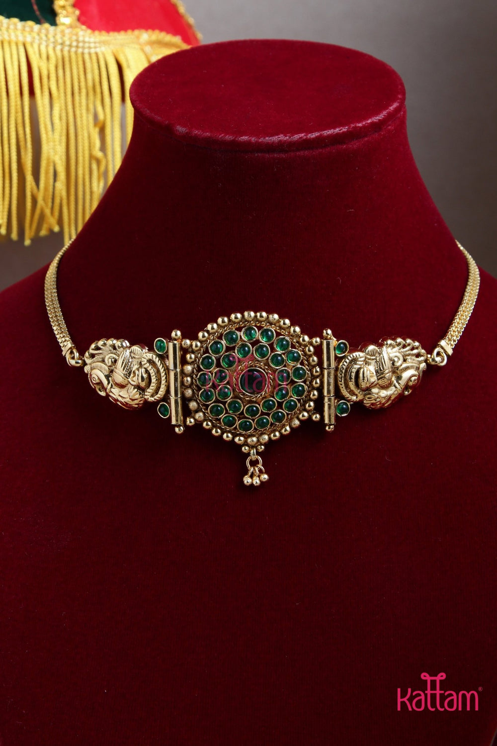 Mayil - Golden Peacock Green Choker - N3036