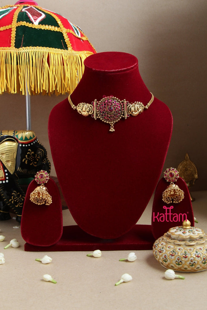 Mayil - Golden Peacock Ruby Choker - N3034