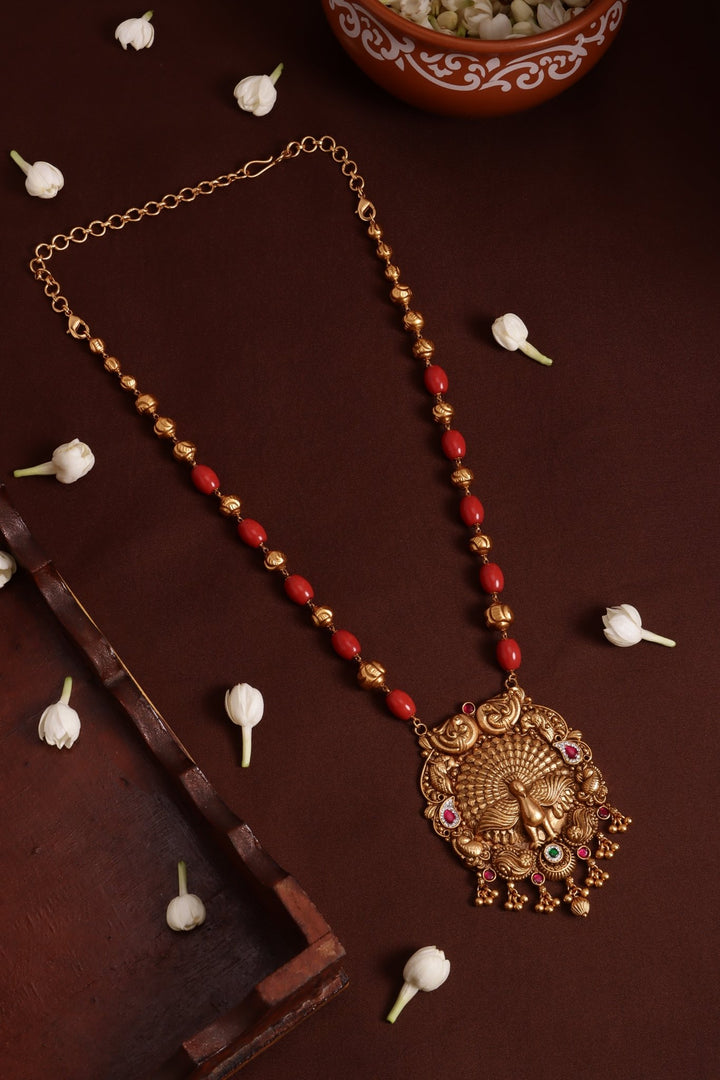 Mayil Pendant Ball Coral Chain ( No Earrings ) - N4115