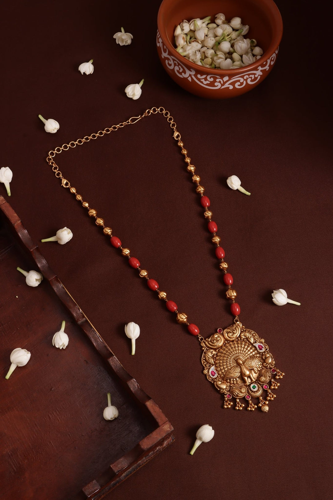 Mayil Pendant Ball Coral Chain ( No Earrings ) - N4115