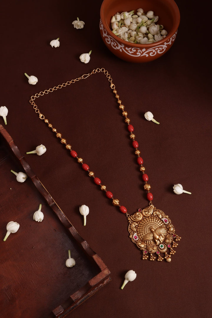 Mayil Pendant Ball Coral Chain ( No Earrings ) - N4115