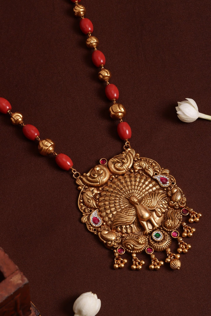 Mayil Pendant Ball Coral Chain ( No Earrings ) - N4115