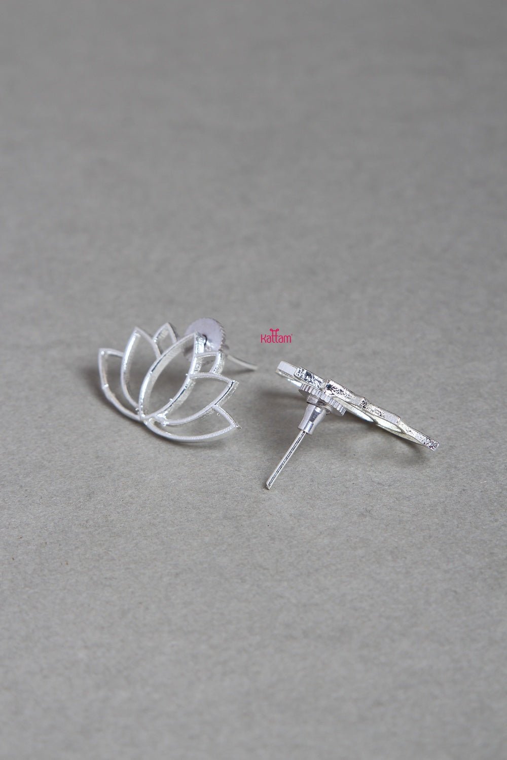 Medium Oxidised Silver Lotus Earring - E112